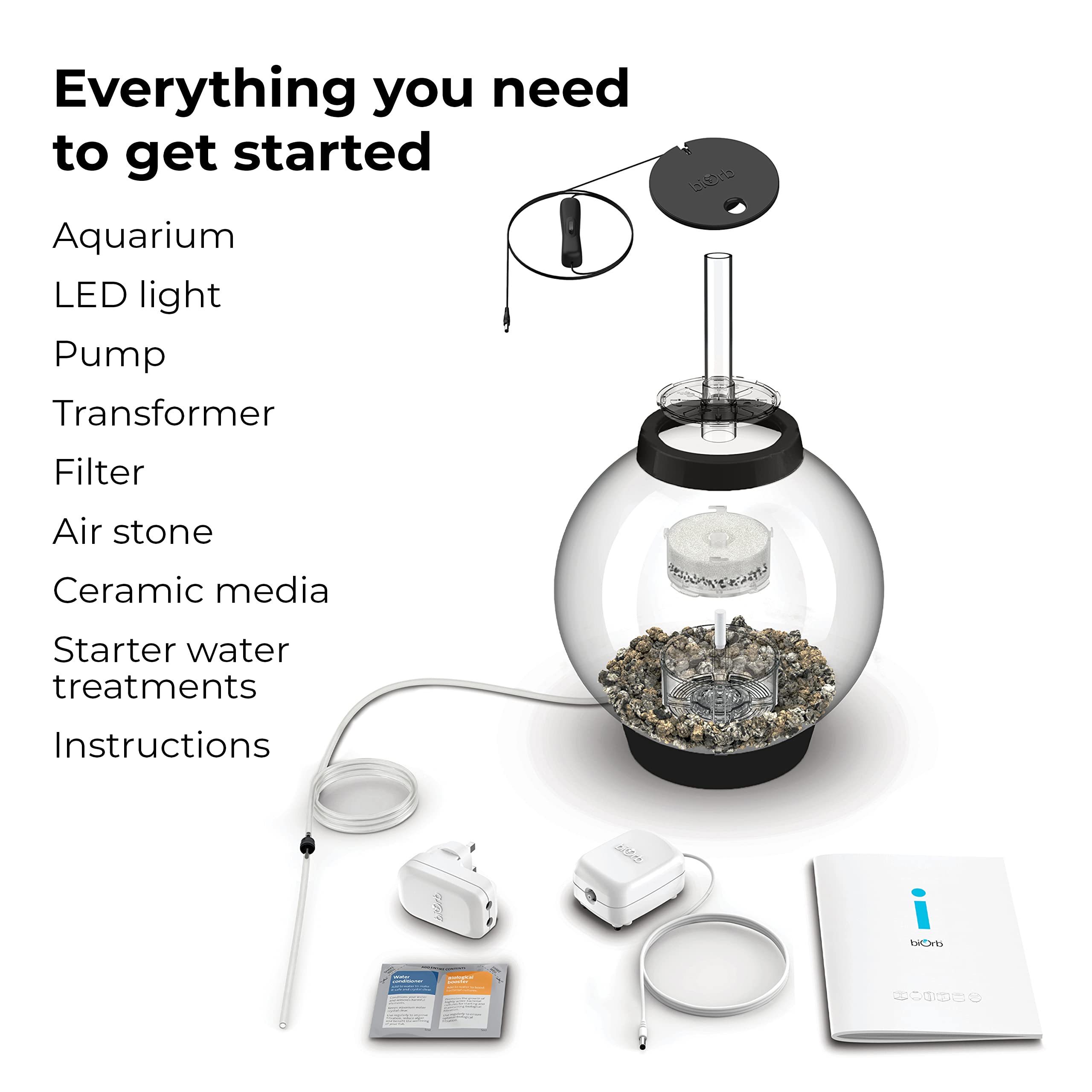 biOrb Classic 15 Acrylic 4-Gallon Aquarium with White LED Lights Modern Compact Tank for Tabletop or Desktop Display, Black-Trimmed Tank - Image 3