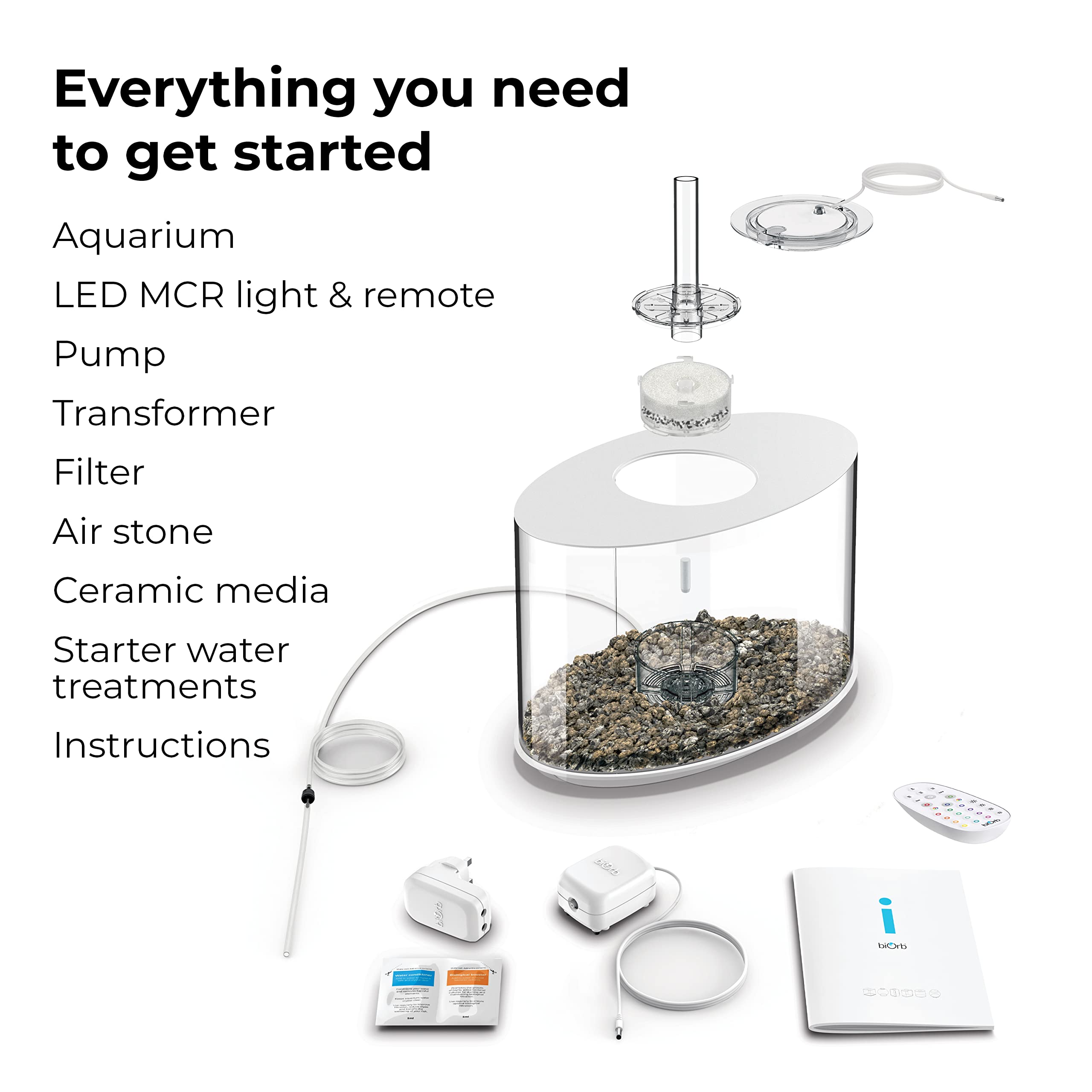 biOrb Loop 15 Acrylic 4-Gallon Aquarium with Multi-Color Remote-Controlled LED Lights Modern Compact Tank for Tabletop or Desktop Display, White-Trimmed Tank - Image 3