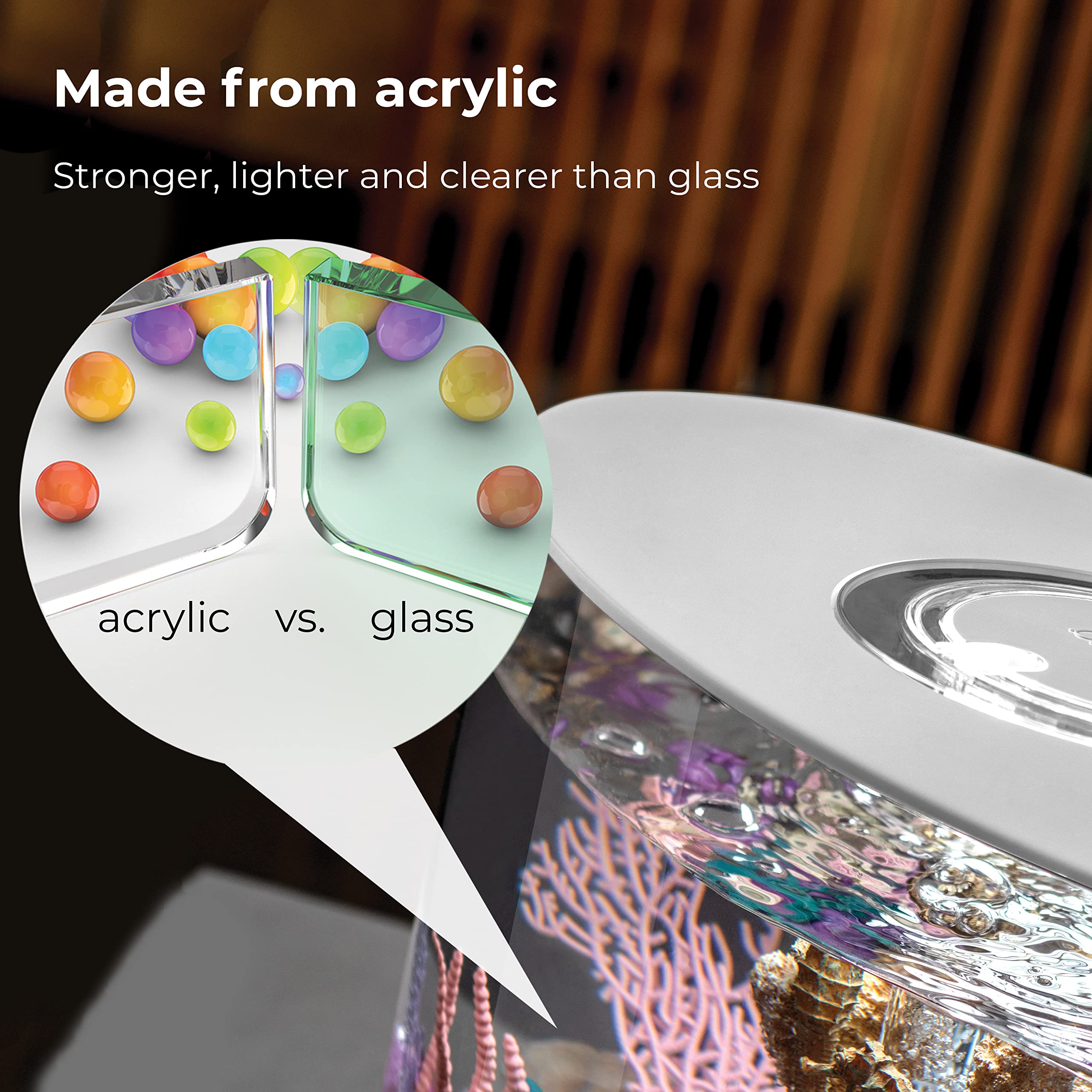 biOrb Loop 15 Acrylic 4-Gallon Aquarium with White LED Lights Modern Compact Tank for Tabletop or Desktop Display, Black-Trimmed Tank - Image 5