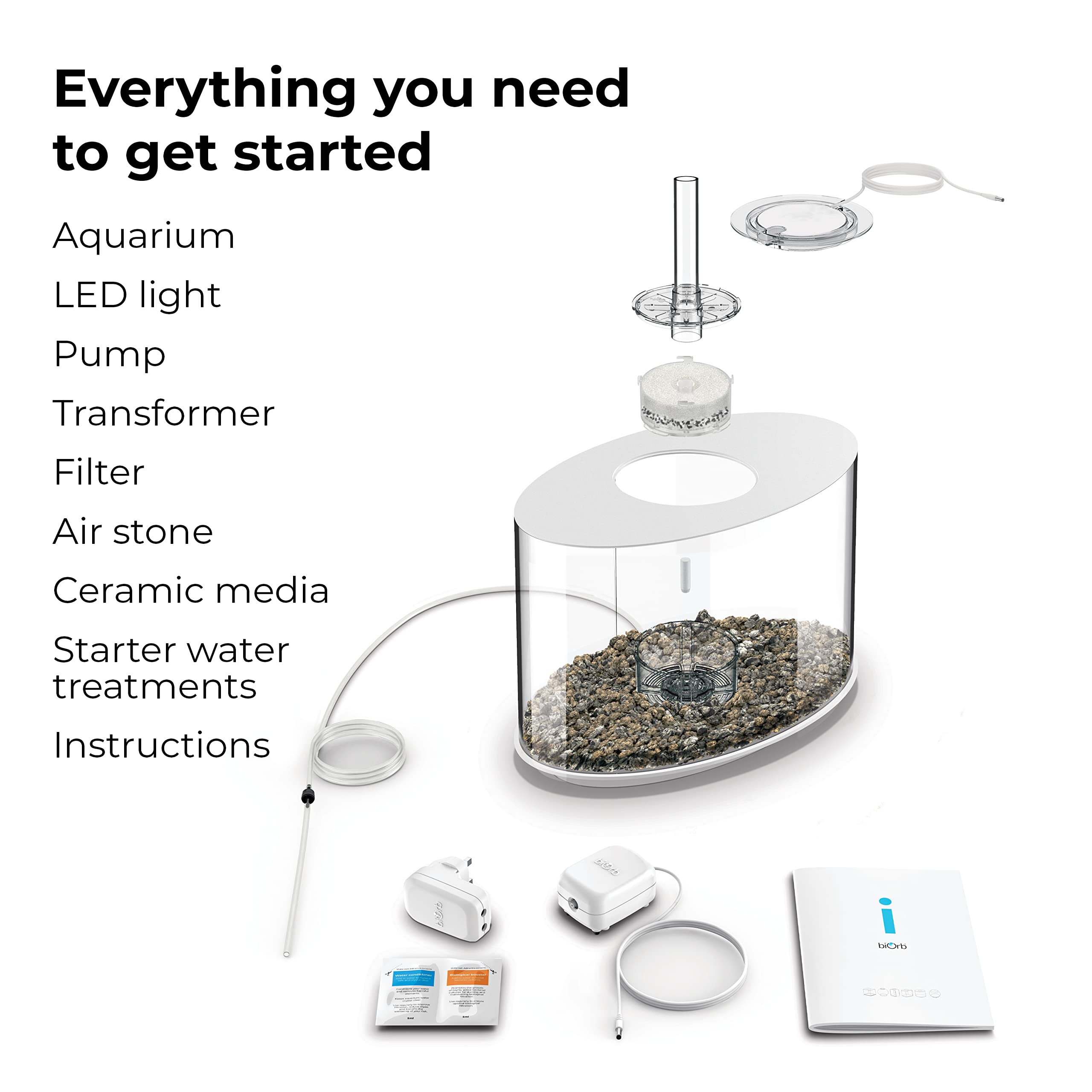 biOrb Loop 15 Acrylic 4-Gallon Aquarium with White LED Lights Modern Compact Tank for Tabletop or Desktop Display, White-Trimmed Tank - Image 3